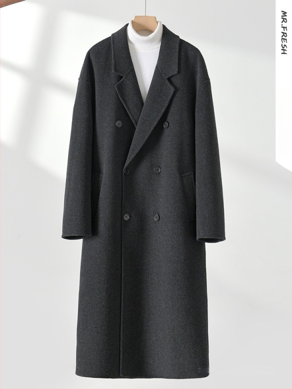 Pánsky zimný kabát v kórejskom štýle voľného strihu, dvojradové zapínanie, 100% vlna