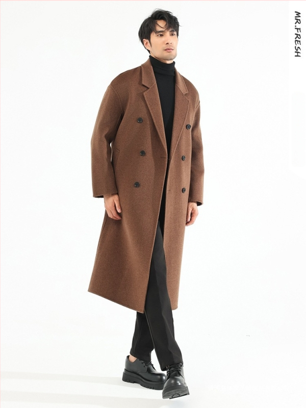 Pánsky zimný kabát v kórejskom štýle voľného strihu, dvojradové zapínanie, 100% vlna