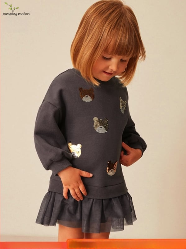 Princezná šaty pre dievčatá s dlhými rukávmi, 98% bavlna, cartoon vzor, pre dievčatá 3–8 rokov