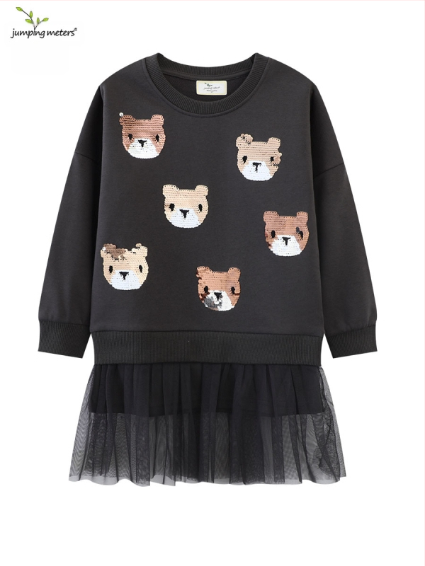 Princezná šaty pre dievčatá s dlhými rukávmi, 98% bavlna, cartoon vzor, pre dievčatá 3–8 rokov