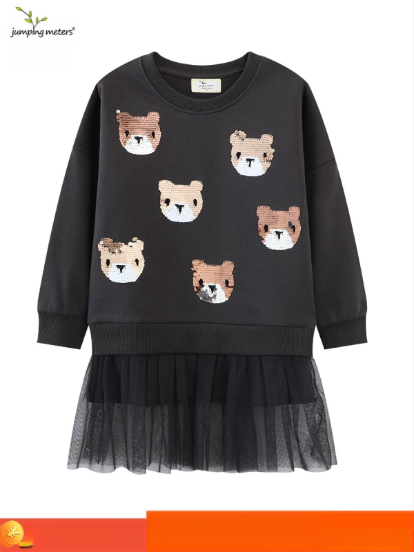 Princezná šaty pre dievčatá s dlhými rukávmi, 98% bavlna, cartoon vzor, pre dievčatá 3–8 rokov