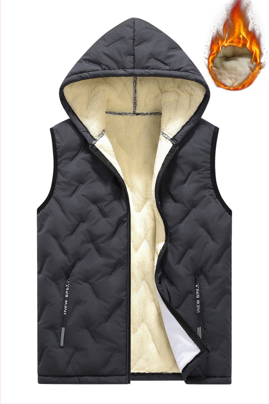 Pánska kapucňová kardigánová vesta – voľný strih, zips vpredu, polyesterová tkanina 100%, podšívka polyester, bežná hrúbka