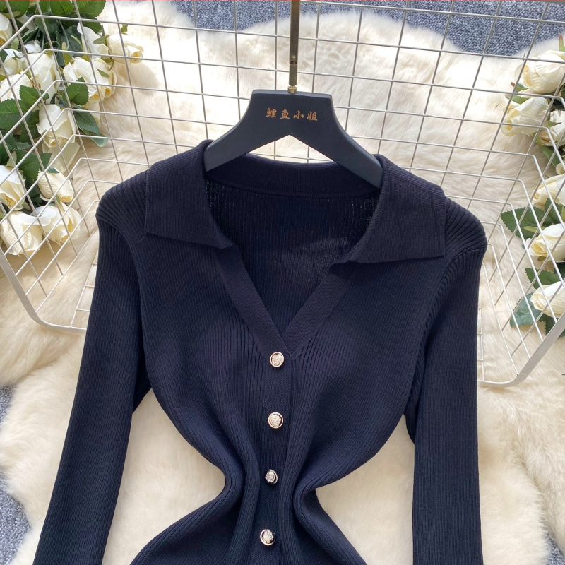 A-liiniline kootud kleit polo-kaelusega, pikkade varrukatega, polüesterkangas