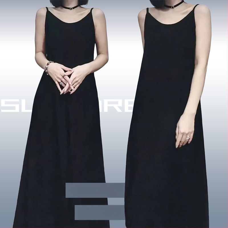 Kleit õlarihmadega, midi pikkus, ümmarguse kaelusega, varrukateta, polüester