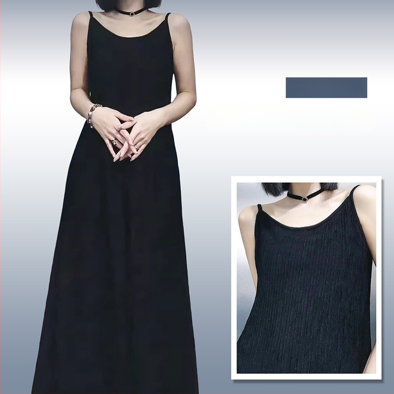 Kleit õlarihmadega, midi pikkus, ümmarguse kaelusega, varrukateta, polüester