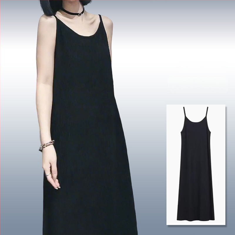 Kleit õlarihmadega, midi pikkus, ümmarguse kaelusega, varrukateta, polüester