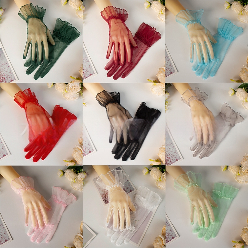 Svadobné rukavice s okrajom v tvare lotosového listu zo sieťoviny; krátky minimalistický štýl; materiál Swiss Net; pohlavie: ženy; sezóna: všetky ročné obdobia; uvedenie: jar 2025.