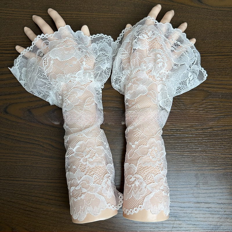 Svadobné krajkové rukavice, krátky strih, vlnené, elegantné pre svadobné fotenie