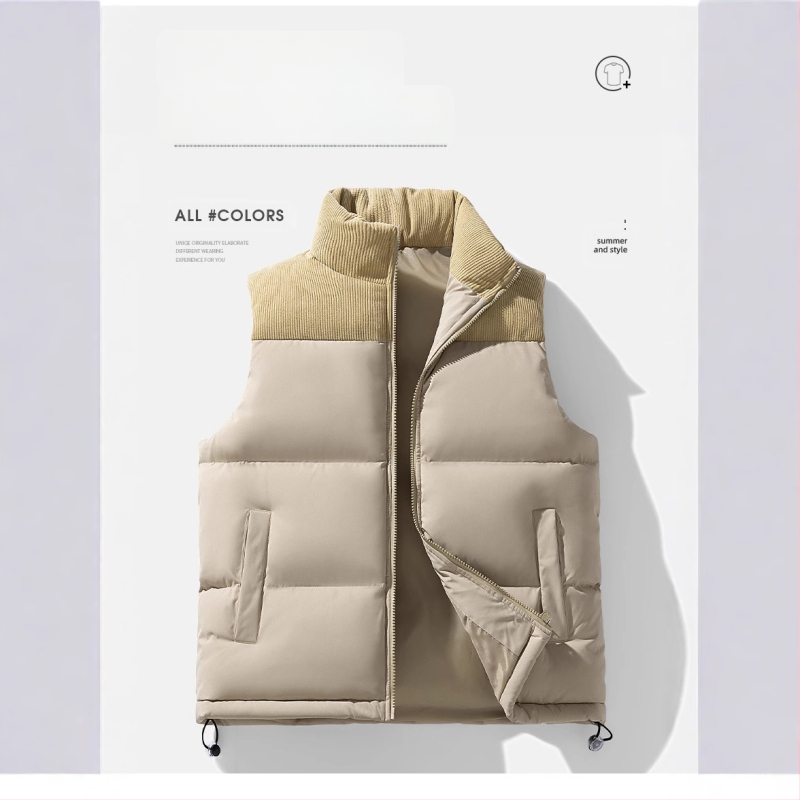 Ανδρικό γιλέκο με παχιά γέμιση από πούπουλο-βαμβάκι, χωρίς μανίκια, σχέδιο color-block, εξωτερικό πολυεστέρα, επένδυση από ακέτα ίνες