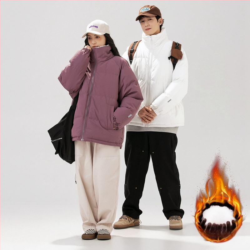 Unisex kabát s výplňou polyester-pamäť, korejského štýlu kardigán, voľný strih, zips, stojací golier, jednofarebný, teplý na zimu, podšívka polyester