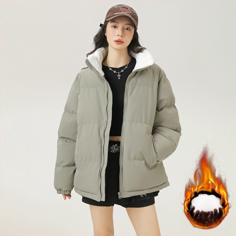 Unisex kabát s výplňou polyester-pamäť, korejského štýlu kardigán, voľný strih, zips, stojací golier, jednofarebný, teplý na zimu, podšívka polyester