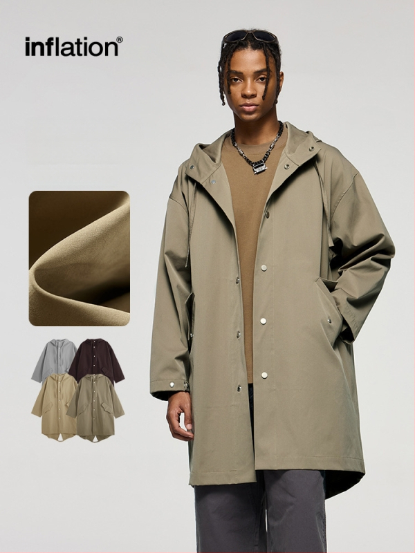 Pánska parka s kapucňou a rybím chvostom - dlhý kabát, voľný strih, mestský štýl, polyesterová podšívka