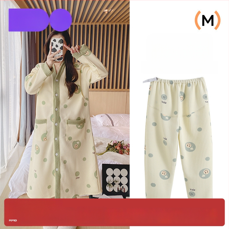 Tehotenské nočné šaty na dojčenie - zimný kardigán štýl, francúzsky vkus, dlhé rukávy, ľahká vzdušná tkanina