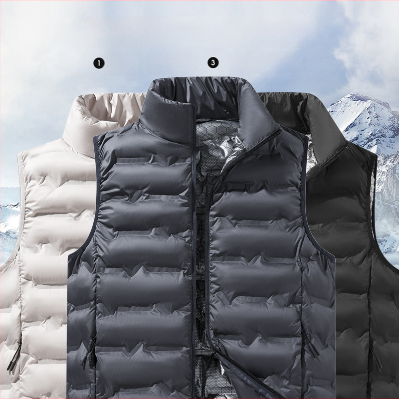 Pánska grafénová zohrievacia vesta na jeseň-zimu, bez rukávov, s vysokým golierom, výplňou z perovej bavlny, vetruodolná a teplá, hlavný materiál: polyester