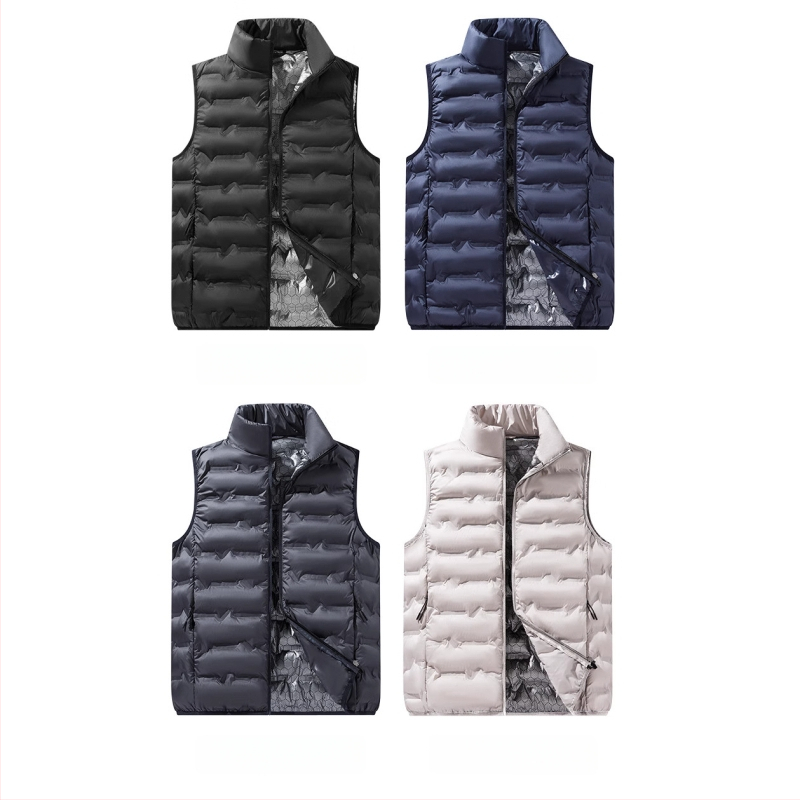 Pánska grafénová zohrievacia vesta na jeseň-zimu, bez rukávov, s vysokým golierom, výplňou z perovej bavlny, vetruodolná a teplá, hlavný materiál: polyester