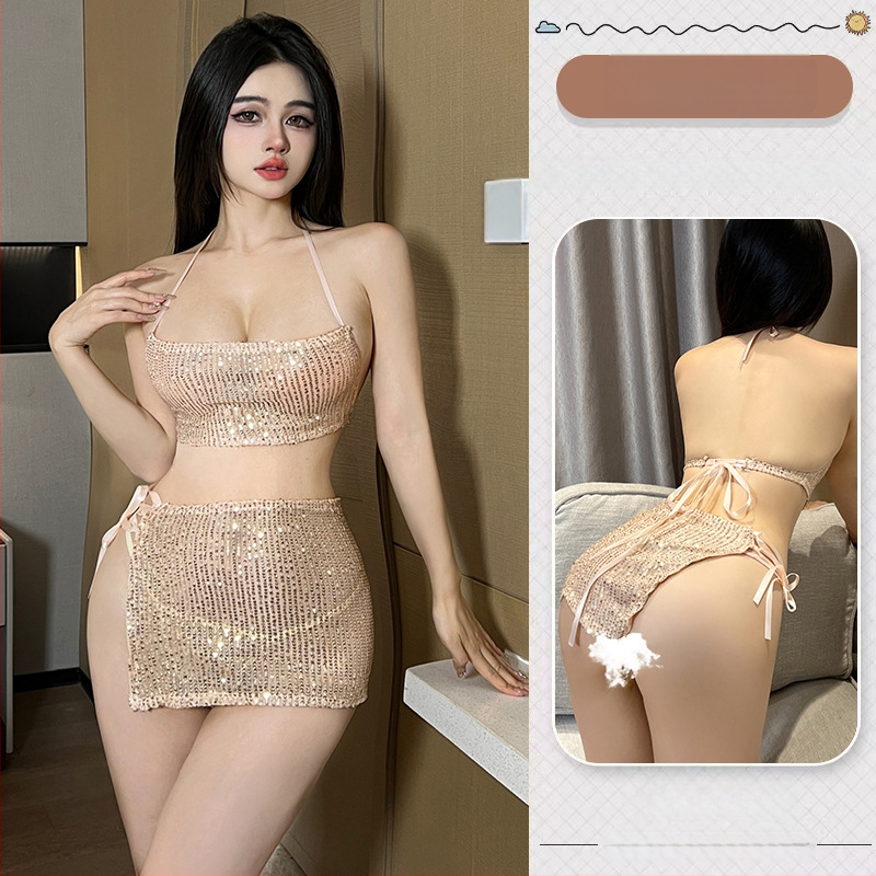 Seksi zlatna haljina sirene s trakama, kostim inspiriran uniformom, set pidžama