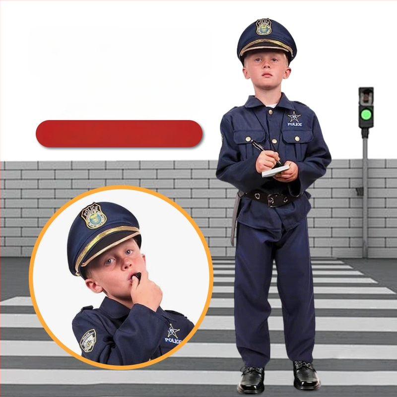 Detský cosplay policajta – Polyesterové pracovné oblečenie, pre vek 3–8 rokov, Skladom, jar 2024