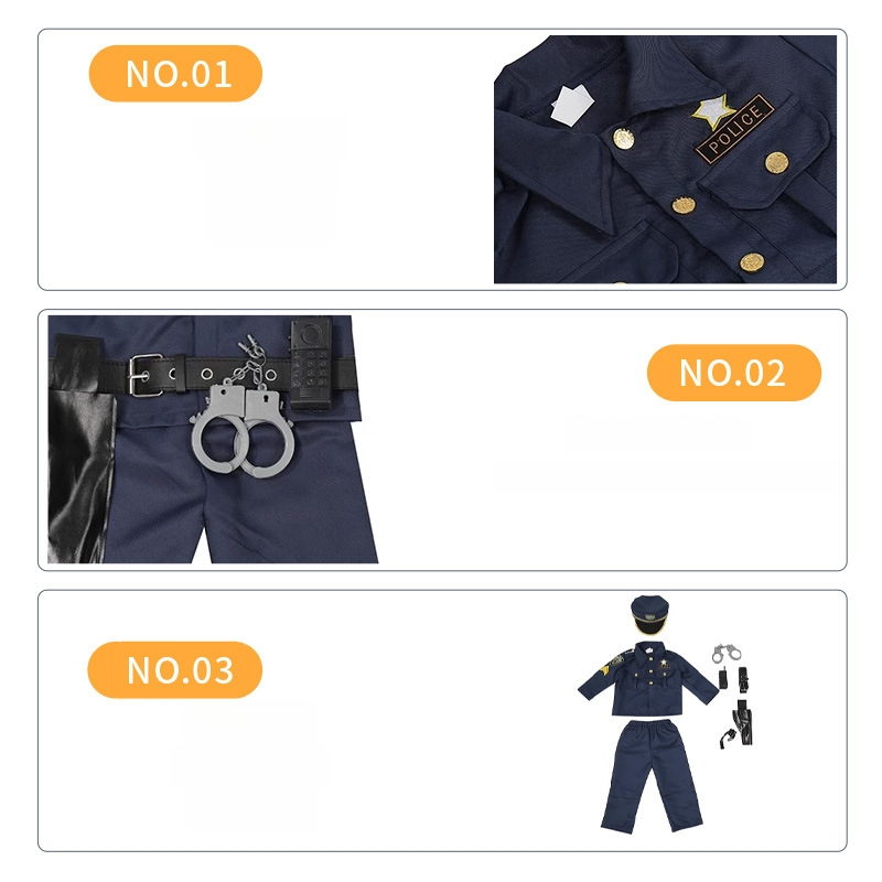 Detský cosplay policajta – Polyesterové pracovné oblečenie, pre vek 3–8 rokov, Skladom, jar 2024