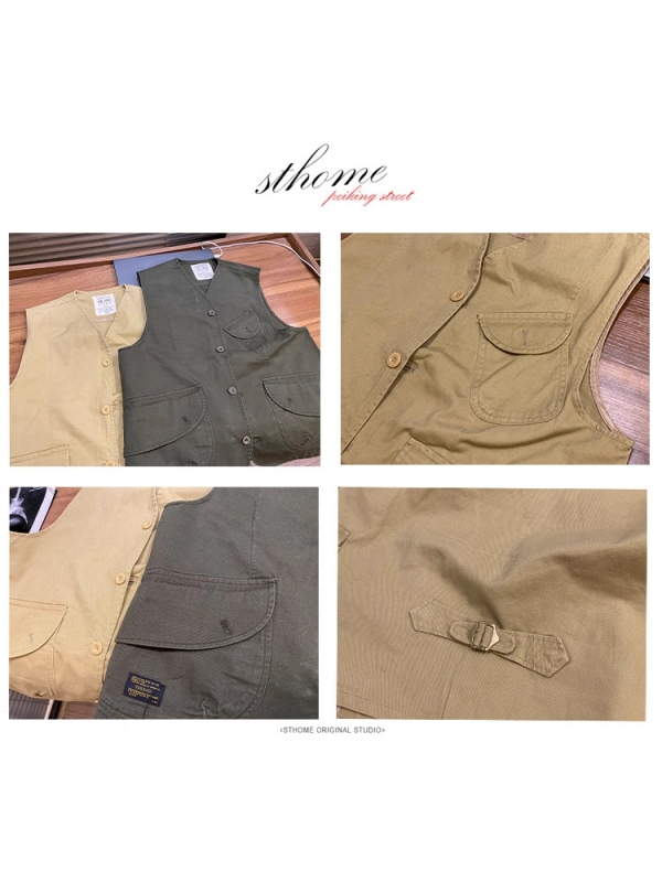 Puuvillane töövest nuppude kaunistusega, jaapani retro kardigan-stiili disain, vaba lõige, kaelata, ühe nupu sulgemine