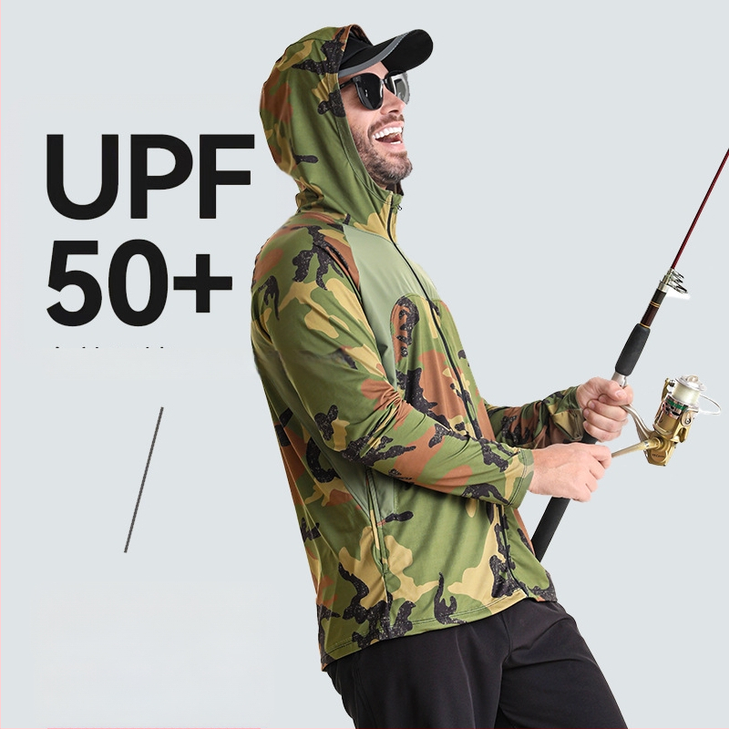 Lauko vėjo striukė žvejybai su kamufliažiniu raštu, UPF50 UV apsauga, greitai džiūsta, kvėpuojanti