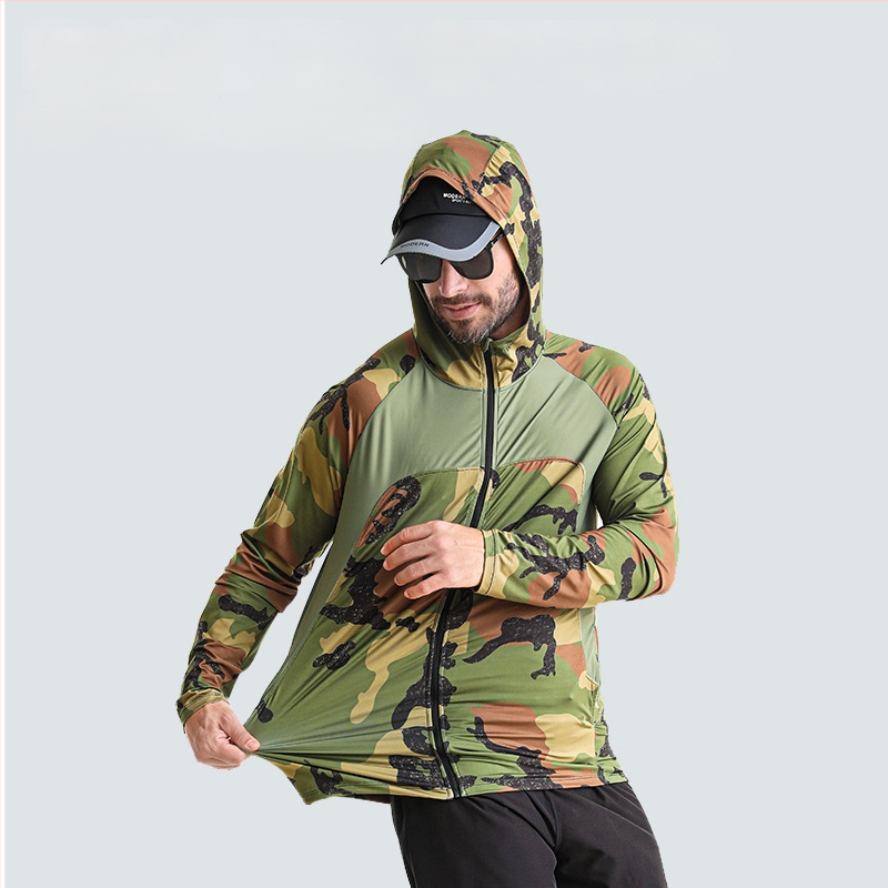 Lauko vėjo striukė žvejybai su kamufliažiniu raštu, UPF50 UV apsauga, greitai džiūsta, kvėpuojanti