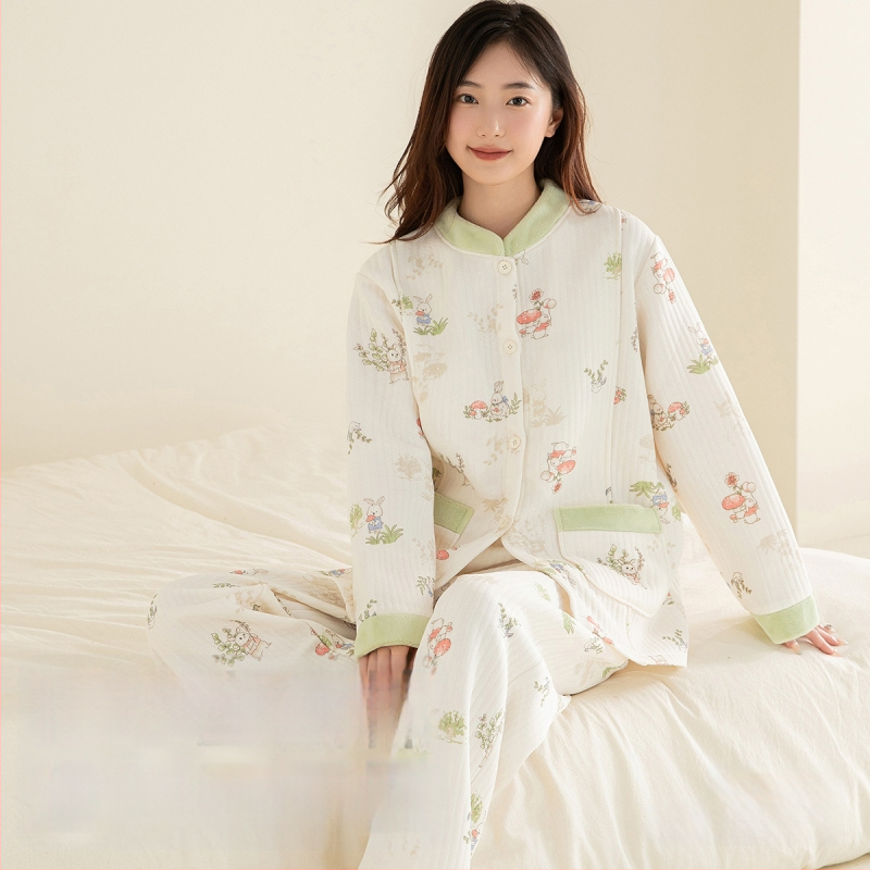 JOYNCLEON Sada dojčiaceho domáceho oblečenia – 100% bavlna, kruhový golier, dlhý rukáv, dlhé nohavice, super hrubá tkanina 301–350 g/m², jeseň/zima 2025, na dojčenie doma