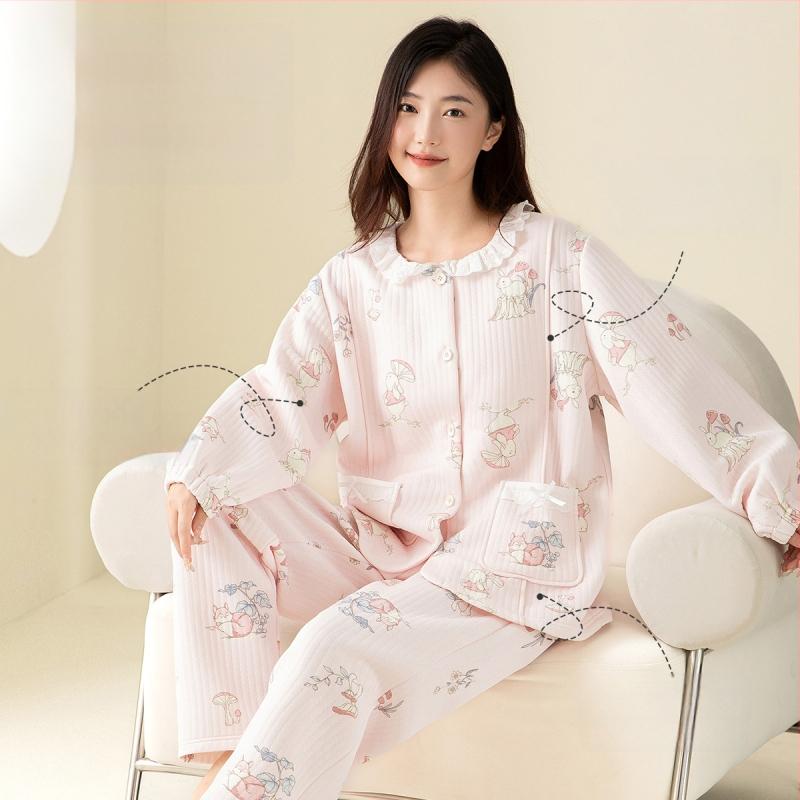 JOYNCLEON Sada dojčiaceho domáceho oblečenia – 100% bavlna, kruhový golier, dlhý rukáv, dlhé nohavice, super hrubá tkanina 301–350 g/m², jeseň/zima 2025, na dojčenie doma