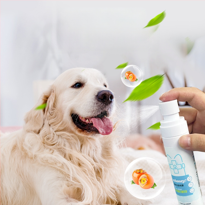 Spraj na ústnu sviežosť pre domáce zvieratá — svieži dych, čistenie zubov, sprej proti zubnému kameňu; Laughing Pet, ekologický plast