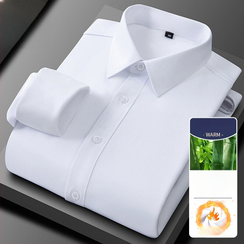 Košeľa zo bambusového vlákna, hrubý fleece pre teplo, úzky strih, dlhé rukávy, golier s preklopom