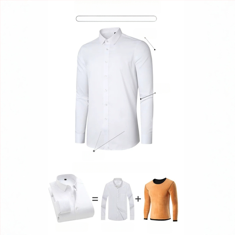 Košeľa zo bambusového vlákna, hrubý fleece pre teplo, úzky strih, dlhé rukávy, golier s preklopom