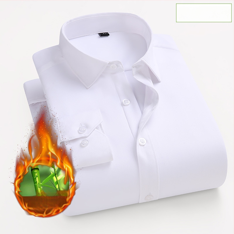 Košeľa zo bambusového vlákna, hrubý fleece pre teplo, úzky strih, dlhé rukávy, golier s preklopom