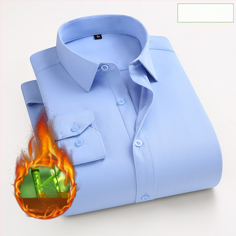 Košeľa zo bambusového vlákna, hrubý fleece pre teplo, úzky strih, dlhé rukávy, golier s preklopom