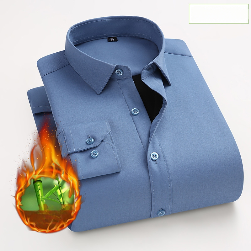 Košeľa zo bambusového vlákna, hrubý fleece pre teplo, úzky strih, dlhé rukávy, golier s preklopom