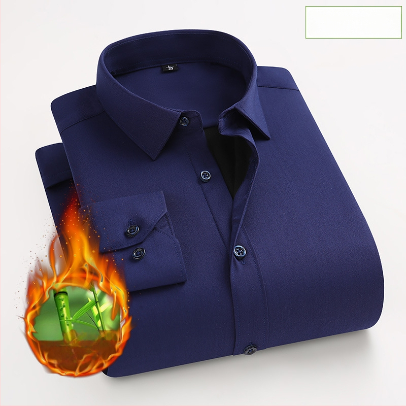 Košeľa zo bambusového vlákna, hrubý fleece pre teplo, úzky strih, dlhé rukávy, golier s preklopom