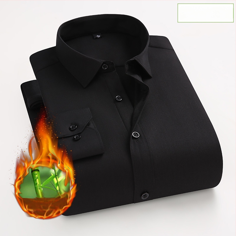 Košeľa zo bambusového vlákna, hrubý fleece pre teplo, úzky strih, dlhé rukávy, golier s preklopom