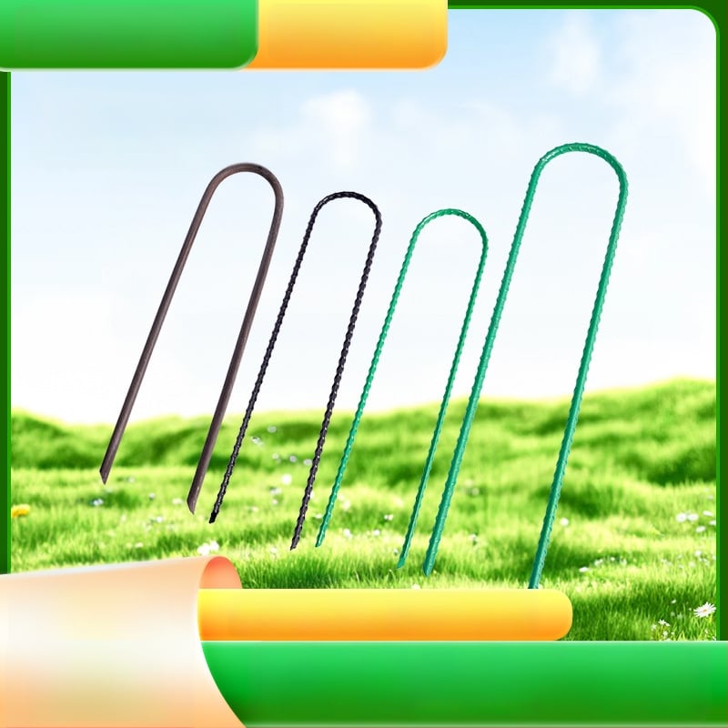 Závitové U-tvarované kolíky do zeme s šikmým hrotom, galvanizované, na upevnenie rúr v záhrade a v skleníku a na upevnenie fólie proti burine