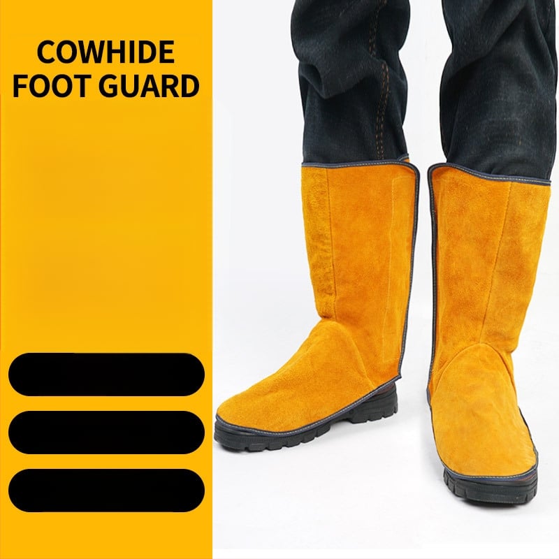 Заваръчен крачен защитник от кравешка кожа със защита срещу пръски и топлинен щит, издръжлив кожен предпазник за крак