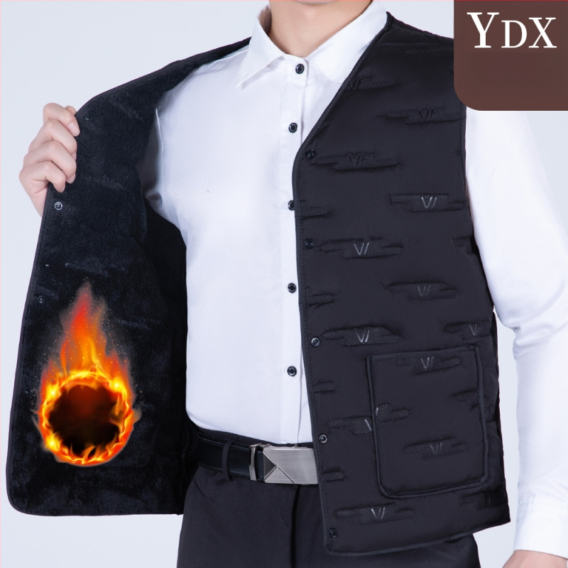 Pánska bavlnená vesta, hrubšia, jesenný-zimný štýl, biznis formálny strih, úzka línia, vrecká s 3D nášivkami