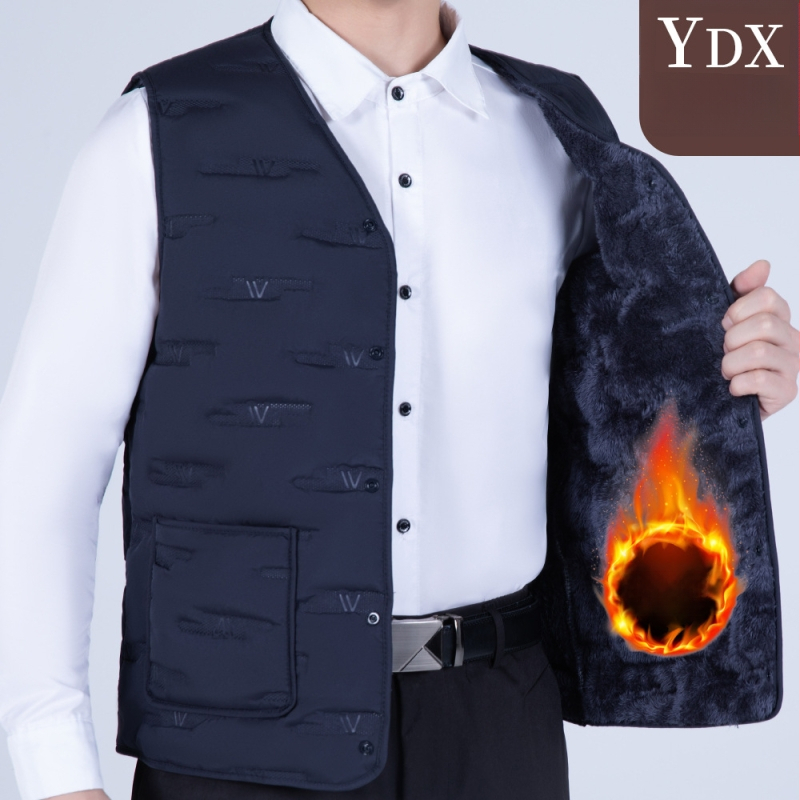 Pánska bavlnená vesta, hrubšia, jesenný-zimný štýl, biznis formálny strih, úzka línia, vrecká s 3D nášivkami