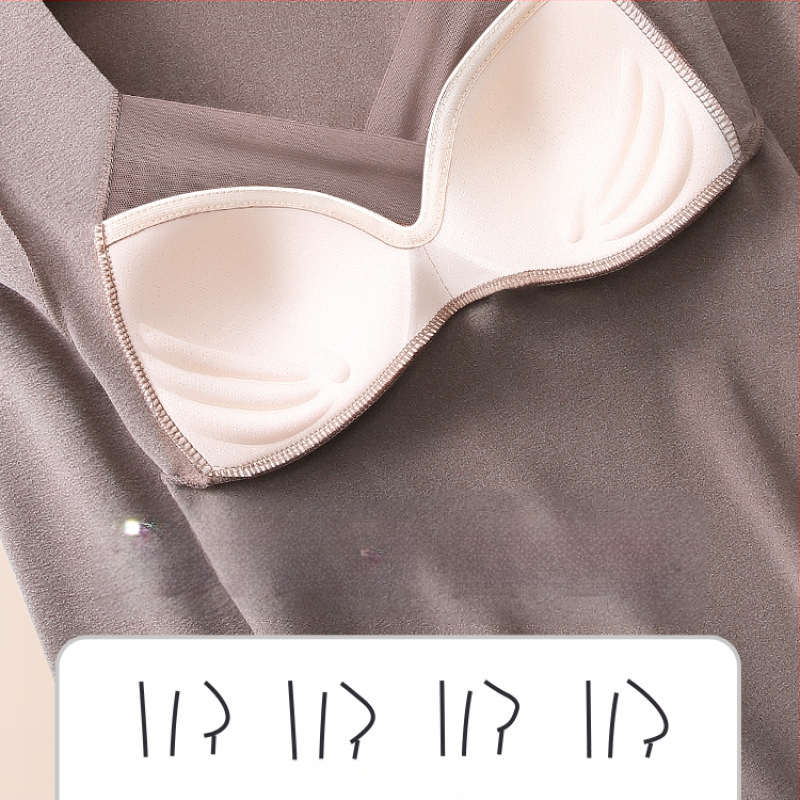 Termálne horné tielko pre ženy s výplňou na poprsie, V-krk, dlhé rukávy, De Velvet akryl, mimoriadne hrubý materiál