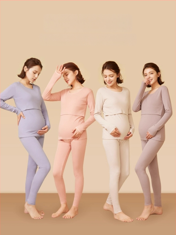 Tehotenská bavlnená súprava, dvojdielna, okrúhly výstrih, dlhé rukávy, voľný strih, pre tehotenstvo a dojčenie
