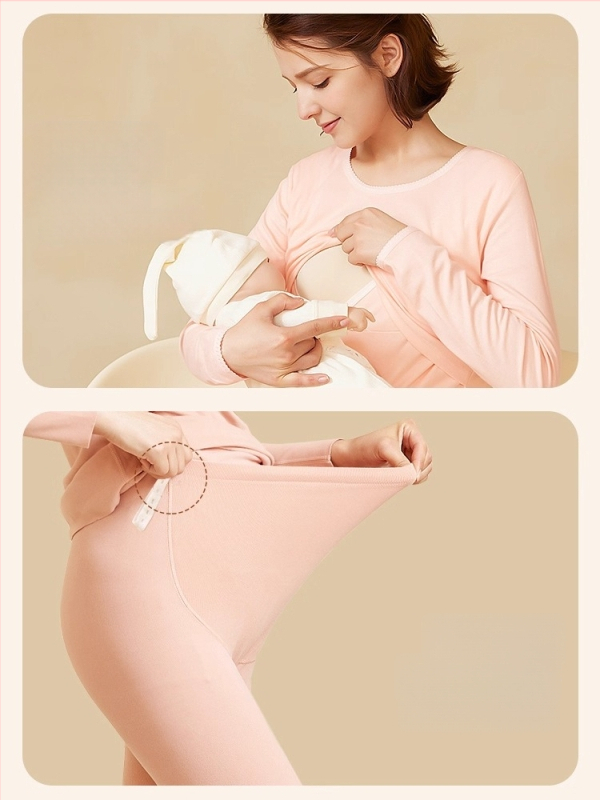 Tehotenská bavlnená súprava, dvojdielna, okrúhly výstrih, dlhé rukávy, voľný strih, pre tehotenstvo a dojčenie