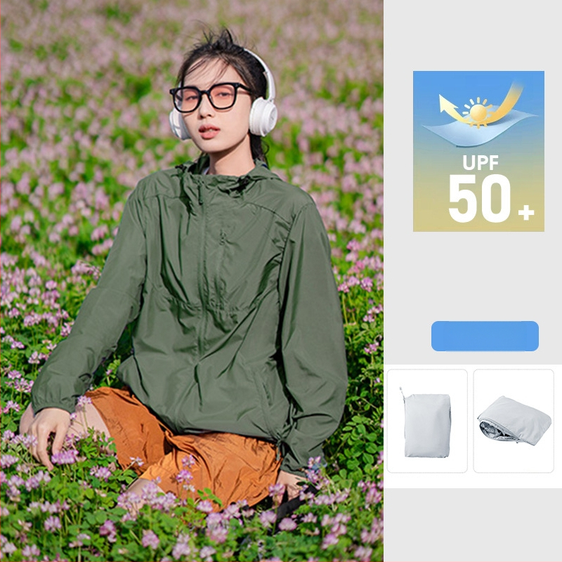 Unisex saulės apsaugos striukė su gobtuvu, lengva, kvėpuojanti, UPF50+