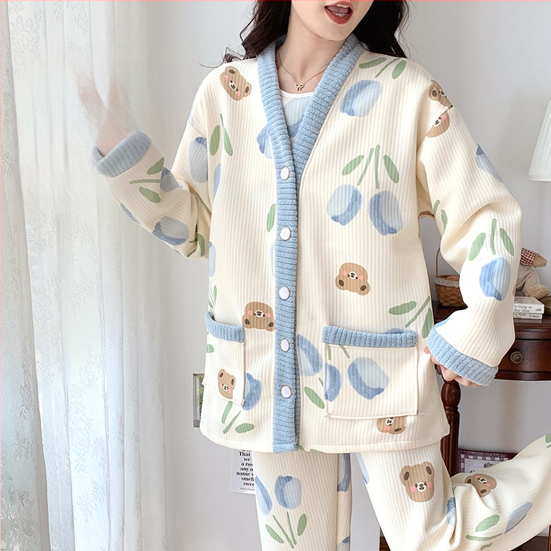 Po pôrode pyžamová sada na dojčenie, jeseň-zima, tri diely, polyester, hrubá látka, dlhé rukávy, dlhé nohavice