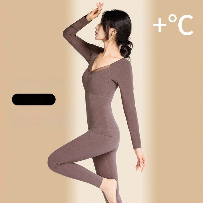 Дълъг ръкав графеново нагряван термо комплект с вградени подплънки за бюста, леггинси и топ