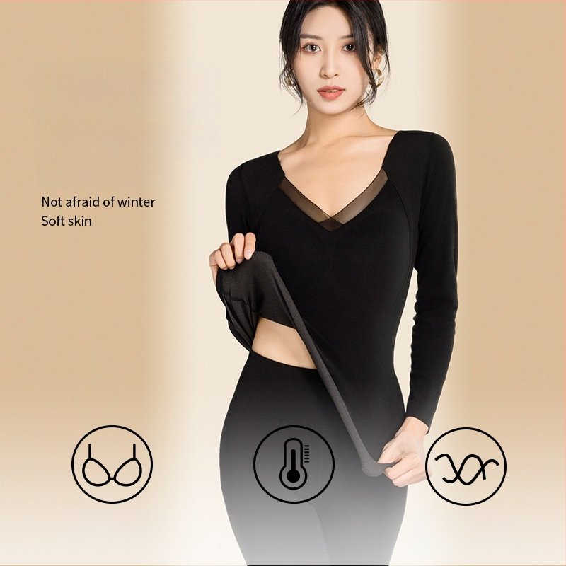 Дълъг ръкав графеново нагряван термо комплект с вградени подплънки за бюста, леггинси и топ