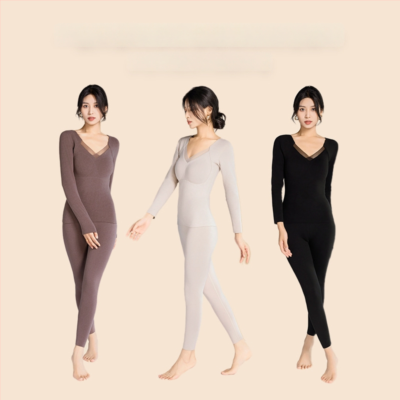 Дълъг ръкав графеново нагряван термо комплект с вградени подплънки за бюста, леггинси и топ