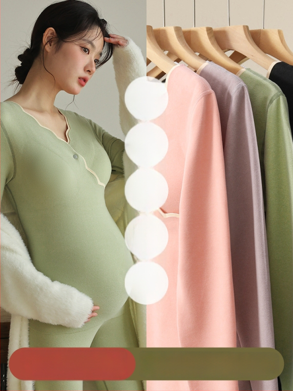 Tehotenský teplý set spodného prádla s dojčiacim topom a dlhými nohami, nemecký velúr, 80–90% polyester, spandex <30%, dlhý rukáv, jeseň-zima