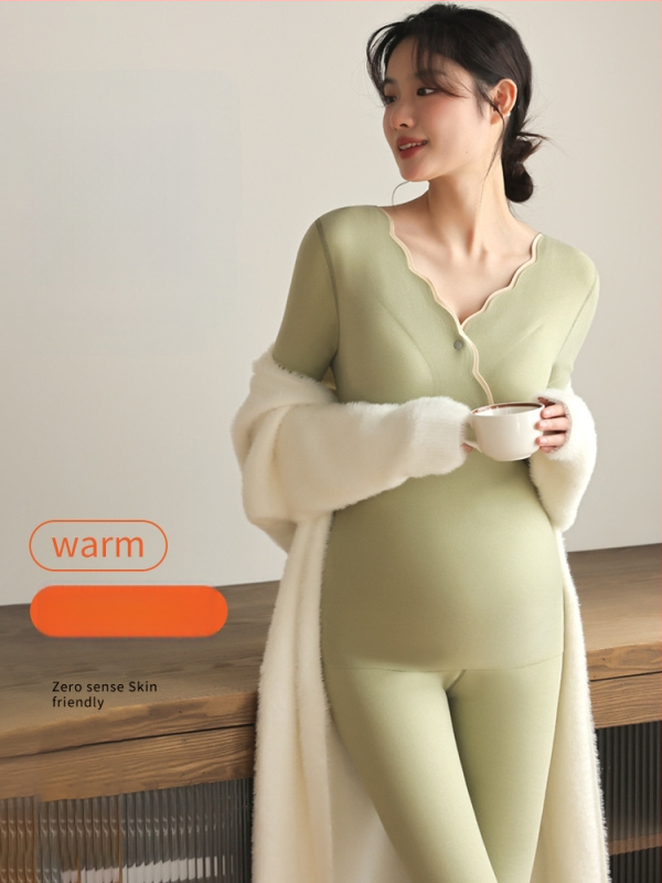 Tehotenský teplý set spodného prádla s dojčiacim topom a dlhými nohami, nemecký velúr, 80–90% polyester, spandex <30%, dlhý rukáv, jeseň-zima