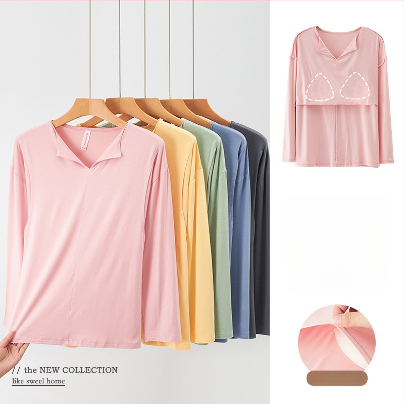 Modalový top na dojčenie s vložkou na prsník, dlhý rukáv, výstrih do V, 95% viskóza 5% spandex